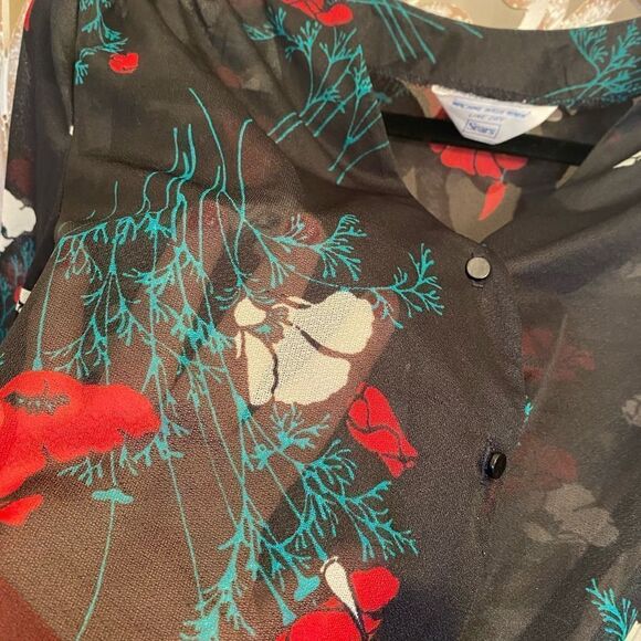 Vintage sears sheer floral polyester button up size 14 - Picture 3 of 9